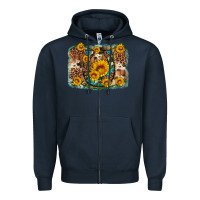 Navy sunflower gemstone leopard cowhide horseshoe background Zipper Hoodie - Artiststas