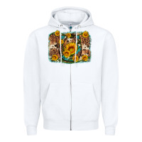 White sunflower gemstone leopard cowhide horseshoe background Zipper Hoodie - Artiststas
