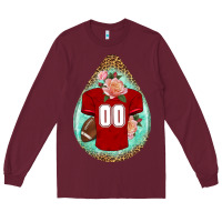 Burgundy american football and western roses teardrop Long Sleeve Tee - BundleAndBundleShop