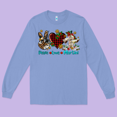 Peace Love Martini Long Sleeve Tee Designed By Adodesignshop