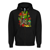 Black skeleton with sombrero and tequila Zipper Hoodie - AdoDesignShop