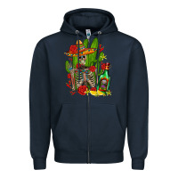 Navy skeleton with sombrero and tequila Zipper Hoodie - AdoDesignShop