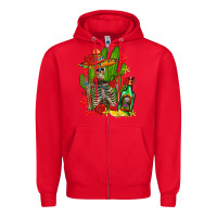 Red skeleton with sombrero and tequila Zipper Hoodie - AdoDesignShop