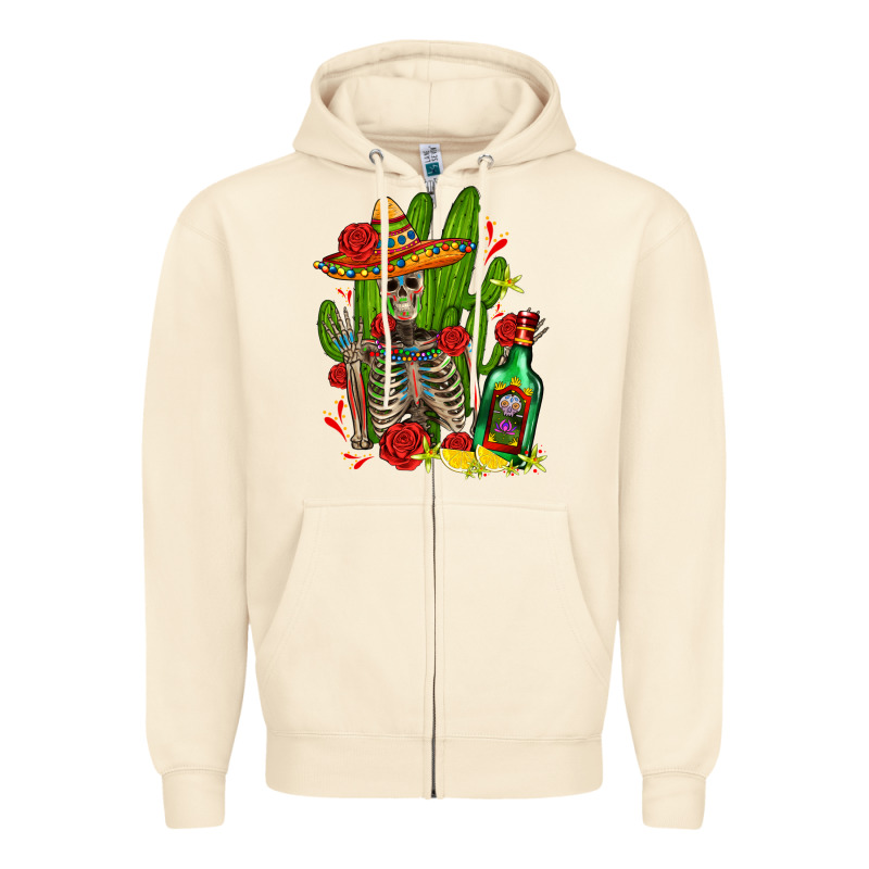 Skeleton With Sombrero And Tequila Zipper Hoodie by AdoDesignShop | Teevron
