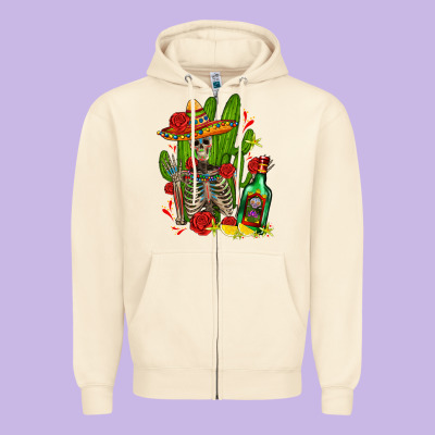 Skeleton With Sombrero And Tequila Zipper Hoodie Designed By Adodesignshop