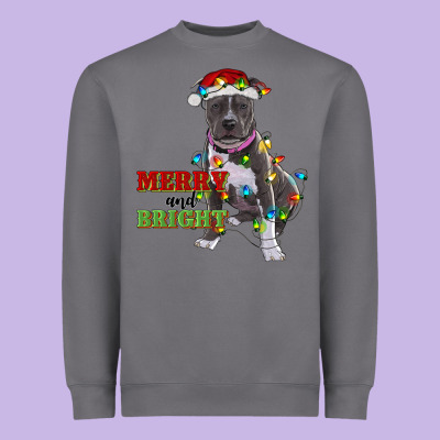 Merry And Bright Pitbull Heavyweight Sweatshirt Designed By Ranaportraitstore