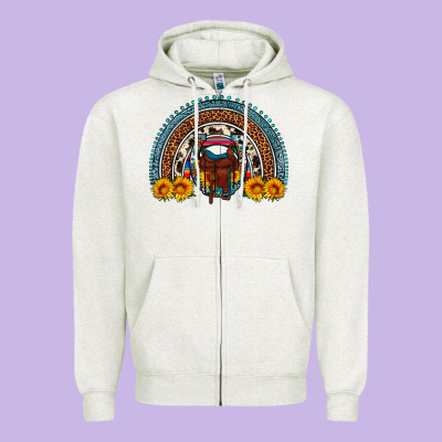 Saddle Sunflower Horseshoe Rainbow Zipper Hoodie Designed By Artiststas