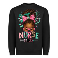 Black afro messy bun nurse life Heavyweight Sweatshirt - texasbilliewilder