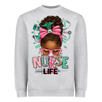 Heather Grey afro messy bun nurse life Heavyweight Sweatshirt - texasbilliewilder