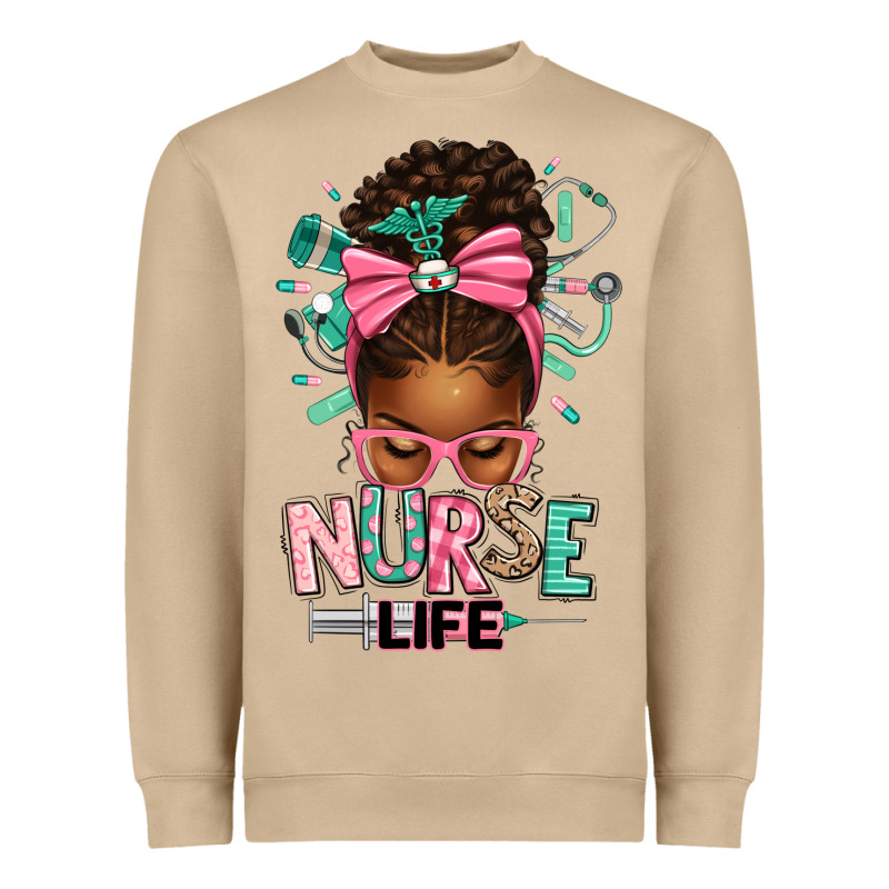 Afro Messy Bun Nurse Life Heavyweight Sweatshirt by texasbilliewilder | Teevron