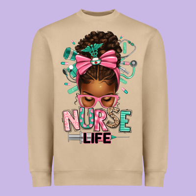 Afro Messy Bun Nurse Life Heavyweight Sweatshirt Designed By Texasbilliewilder