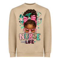 Mushroom afro messy bun nurse life Heavyweight Sweatshirt - texasbilliewilder