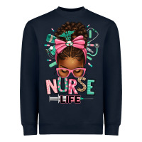 Navy afro messy bun nurse life Heavyweight Sweatshirt - texasbilliewilder