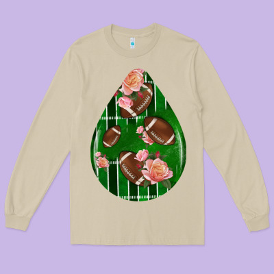 American Football And Western Roses Teardrop Long Sleeve Tee Designed By Bundleandbundleshop