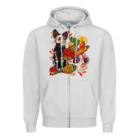 Dove Grey mexican dead day with skeleton cat Zipper Hoodie - AdoDesignShop