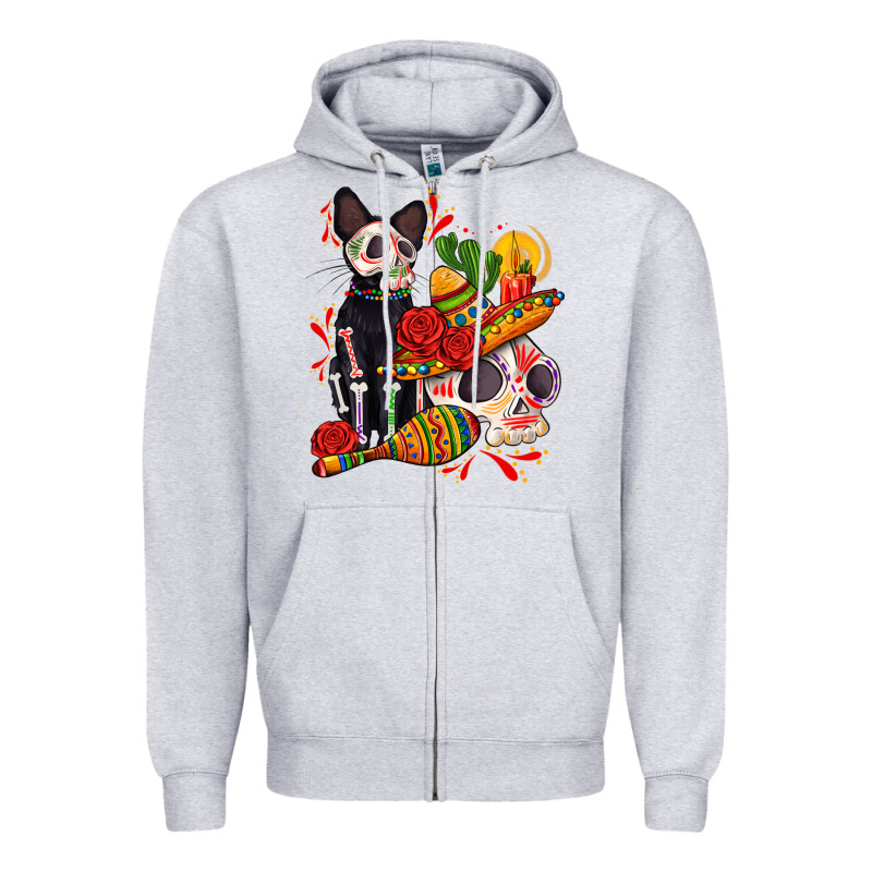 Mexican Dead Day With Skeleton Cat Zipper Hoodie by AdoDesignShop | Teevron
