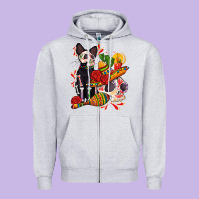 Mexican Dead Day With Skeleton Cat Zipper Hoodie Designed By Adodesignshop