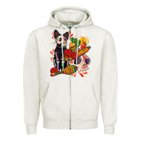 Oatmeal Heather mexican dead day with skeleton cat Zipper Hoodie - AdoDesignShop