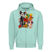Seafoam mexican dead day with skeleton cat Zipper Hoodie - AdoDesignShop