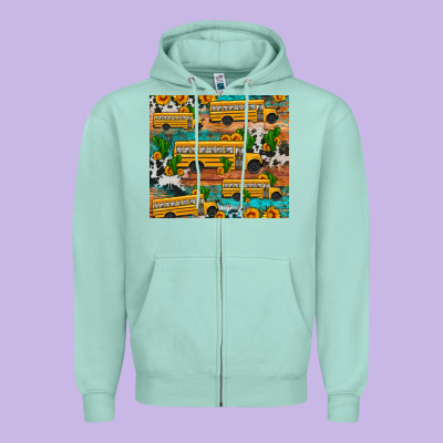 School Bus Cactus Sunflower Zipper Hoodie Designed By Artiststas