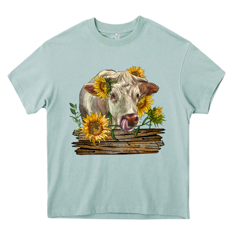 Charolais Cow With Sunflowers Heavy Core Tee by LillyAllenDesigns | Teevron