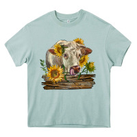 Arona charolais cow with sunflowers Heavy Core Tee - LillyAllenDesigns