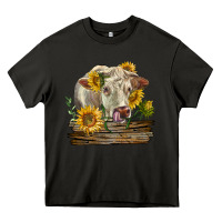 Asphalt charolais cow with sunflowers Heavy Core Tee - LillyAllenDesigns