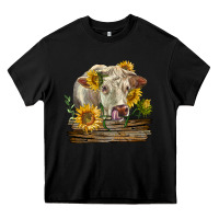 Black charolais cow with sunflowers Heavy Core Tee - LillyAllenDesigns