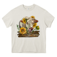Cream charolais cow with sunflowers Heavy Core Tee - LillyAllenDesigns