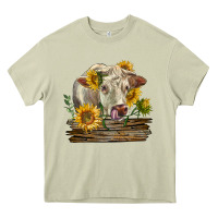 Mossy charolais cow with sunflowers Heavy Core Tee - LillyAllenDesigns