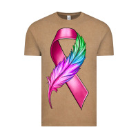 Vintage Coffee Breast Cancer Ribbon with Feather Vintage Tee - texasbilliewilder