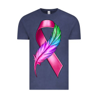 Vintage Denim Breast Cancer Ribbon with Feather Vintage Tee - texasbilliewilder