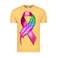 Vintage Mustard Breast Cancer Ribbon with Feather Vintage Tee - texasbilliewilder