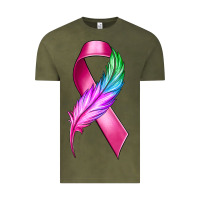 Vintage Olive Breast Cancer Ribbon with Feather Vintage Tee - texasbilliewilder