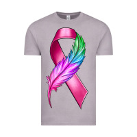 Vintage Zinc Breast Cancer Ribbon with Feather Vintage Tee - texasbilliewilder
