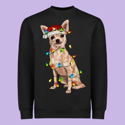 Chihuahua With Christmas Lights Heavyweight Sweatshirt Designed By Ranaportraitstore