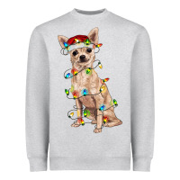 Heather Grey Chihuahua with christmas lights Heavyweight Sweatshirt - RanaPortraitStore