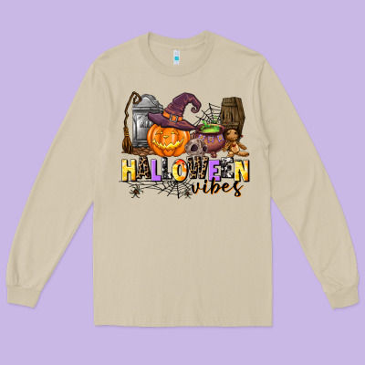 Halloween Vibes Long Sleeve Tee Designed By Adodesignshop