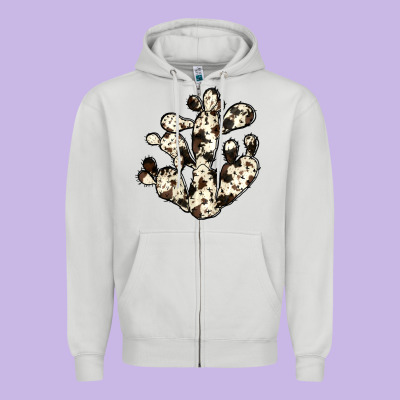 Cowhide Cactus Zipper Hoodie Designed By Jahusdesignshop