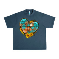 Midnight Navy fall pattern heart with sunflower Urban Heavy Tee - HRA Design Shop