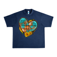 Navy fall pattern heart with sunflower Urban Heavy Tee - HRA Design Shop