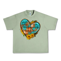 Oil Green fall pattern heart with sunflower Urban Heavy Tee - HRA Design Shop