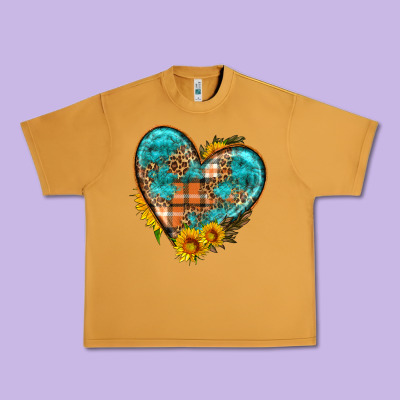 Fall Pattern Heart With Sunflower Urban Heavy Tee Designed By Hra Design Shop