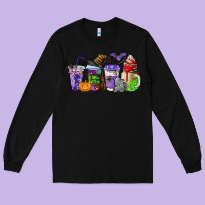 Halloween Coffee Cups Long Sleeve Tee Designed By Adodesignshop
