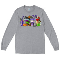 Heather Grey halloween coffee cups Long Sleeve Tee - AdoDesignShop
