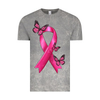 Cloud Rock Breast Cancer Ribbon with Butterfly Vintage Tee - texasbilliewilder
