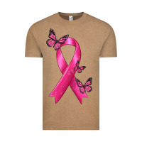 Vintage Coffee Breast Cancer Ribbon with Butterfly Vintage Tee - texasbilliewilder