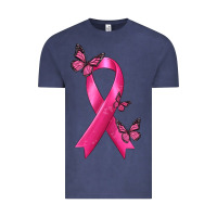 Vintage Denim Breast Cancer Ribbon with Butterfly Vintage Tee - texasbilliewilder