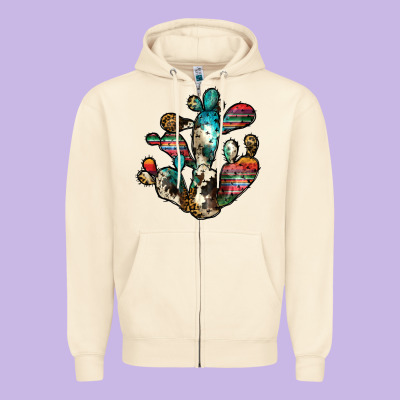 Serape Cactus Zipper Hoodie Designed By Jahusdesignshop