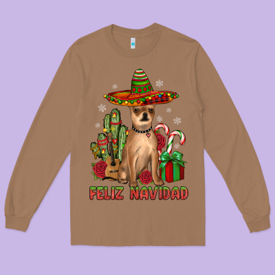 Chihuahua Feliz Navidad Long Sleeve Tee Designed By Jahusdesignshop